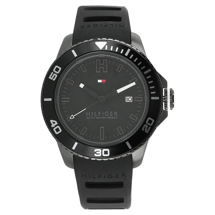 Tommy Hilfiger Quartz Analog with Date Black Dial Silicone Strap Watch for Men-TH1791265