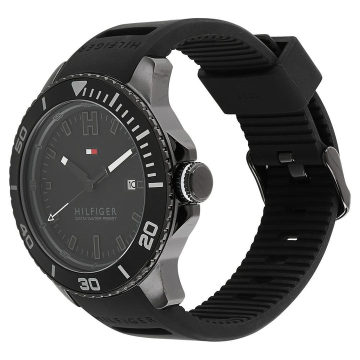 Tommy Hilfiger Quartz Analog with Date Black Dial Silicone Strap Watch for Men-TH1791265