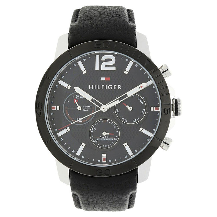 Tommy Hilfiger Quartz Multifunction Black Dial Leather Strap Watch for Men-NCTH1791268