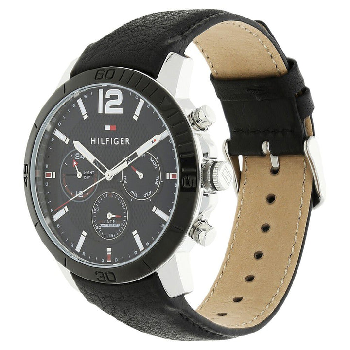 Tommy Hilfiger Quartz Multifunction Black Dial Leather Strap Watch for Men-NCTH1791268