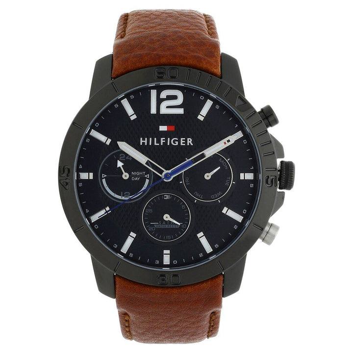 Tommy Hilfiger Quartz Multifunction Black Dial Leather Strap Watch for Men-NTH1791269