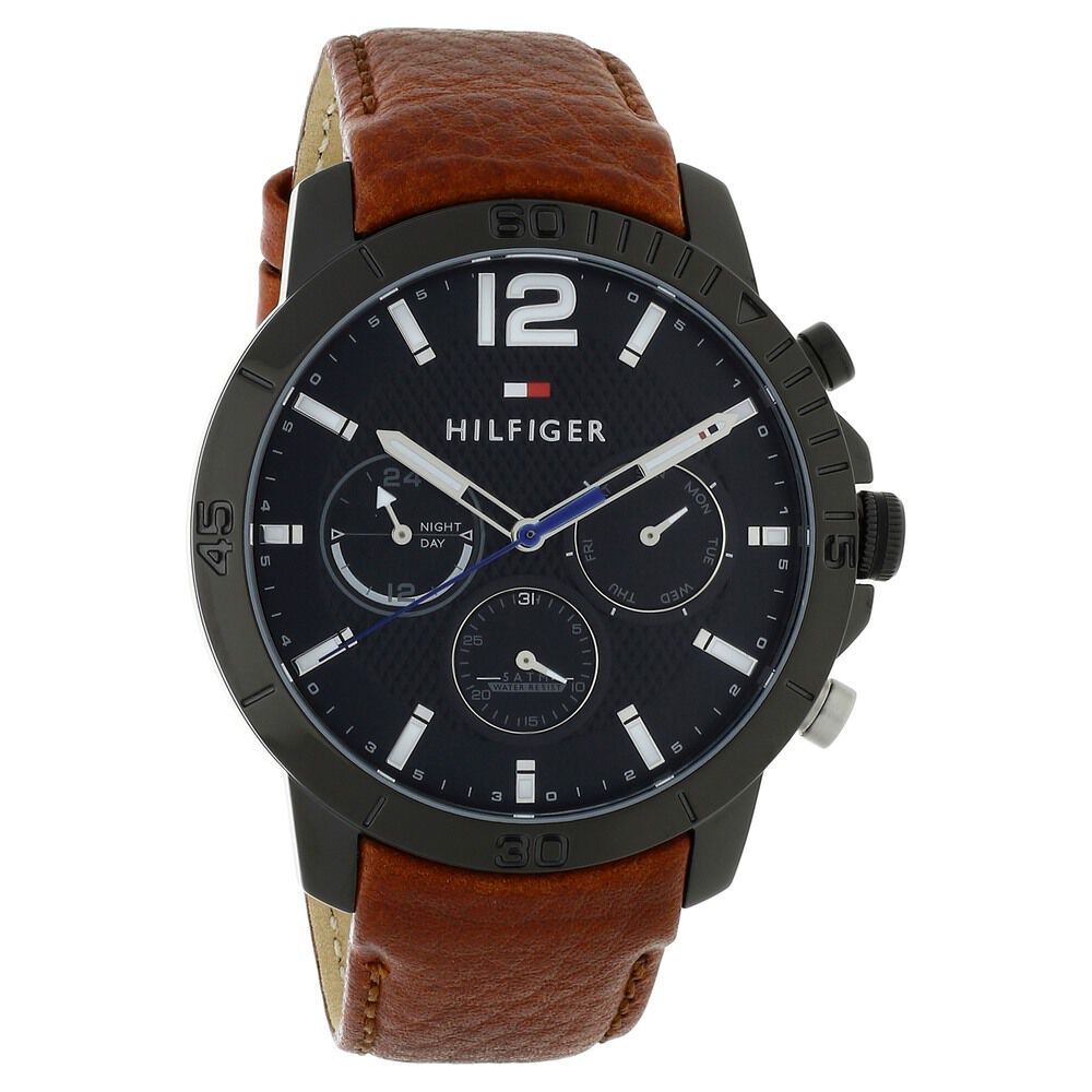 Tommy Hilfiger Quartz Multifunction Black Dial Leather Strap Watch for Men-NTH1791269
