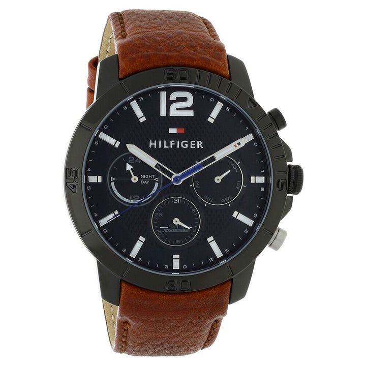 Tommy Hilfiger Quartz Multifunction Black Dial Leather Strap Watch for Men-NTH1791269