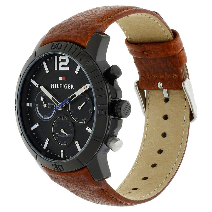 Tommy Hilfiger Quartz Multifunction Black Dial Leather Strap Watch for Men-NTH1791269