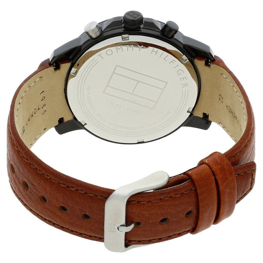 Tommy Hilfiger Quartz Multifunction Black Dial Leather Strap Watch for Men-NTH1791269