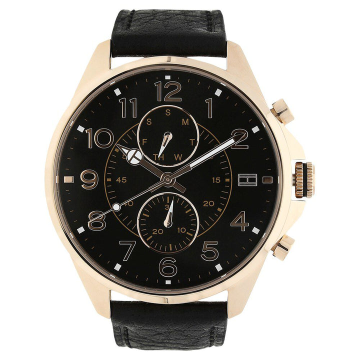 Tommy Hilfiger Quartz Multifunction Black Dial Leather Strap Watch for Men-NCTH1791273
