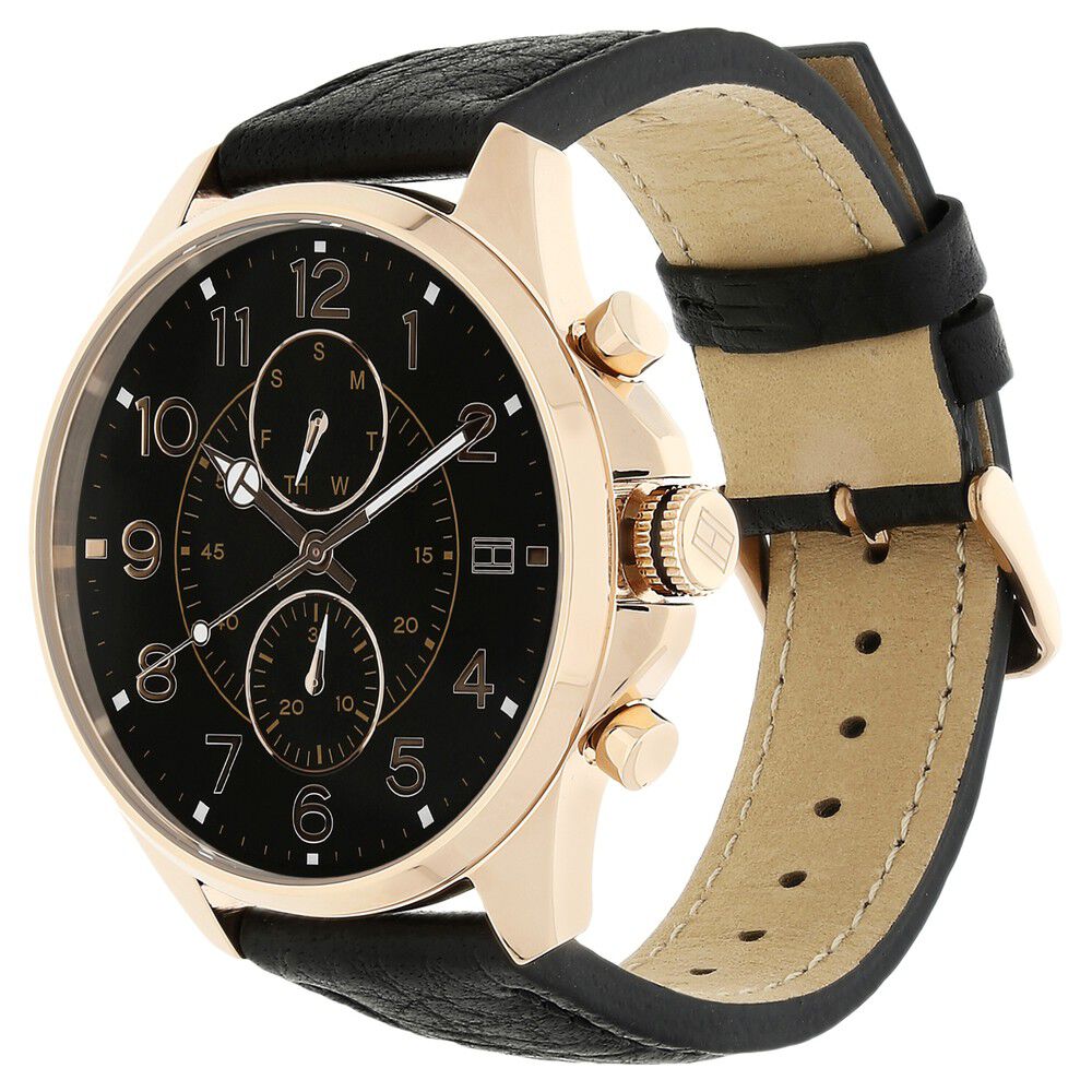 Tommy Hilfiger Quartz Multifunction Black Dial Leather Strap Watch for Men-NCTH1791273