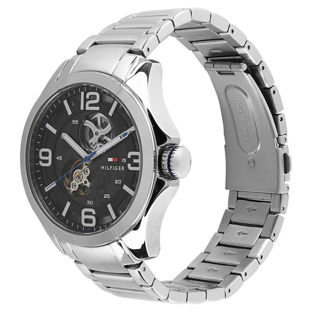 Tommy Hilfiger Automatic Black Dial Stainless Steel Strap Watch for Men-NCTH1791281