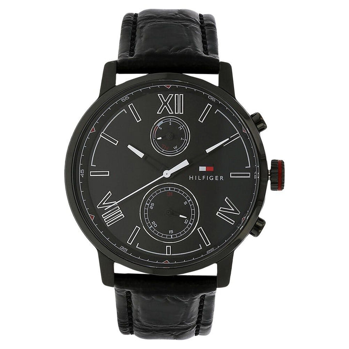 Tommy Hilfiger Quartz Multifunction Black Dial Leather Strap Watch for Men-NTH1791310