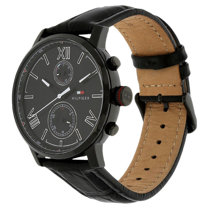 Tommy Hilfiger Quartz Multifunction Black Dial Leather Strap Watch for Men-NTH1791310