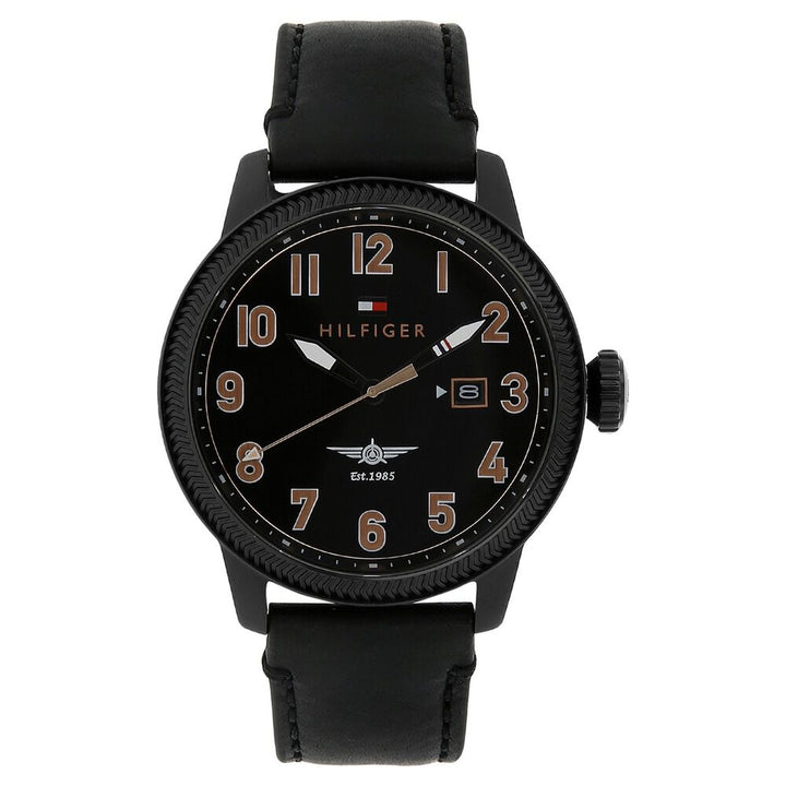 Tommy Hilfiger Quartz Analog with Date Black Dial Leather Strap Watch for Men-NCTH1791314W