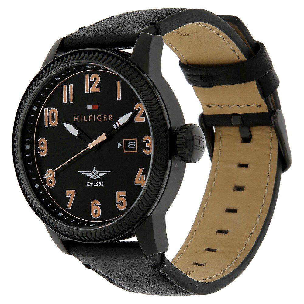 Tommy Hilfiger Quartz Analog with Date Black Dial Leather Strap Watch for Men-NCTH1791314W
