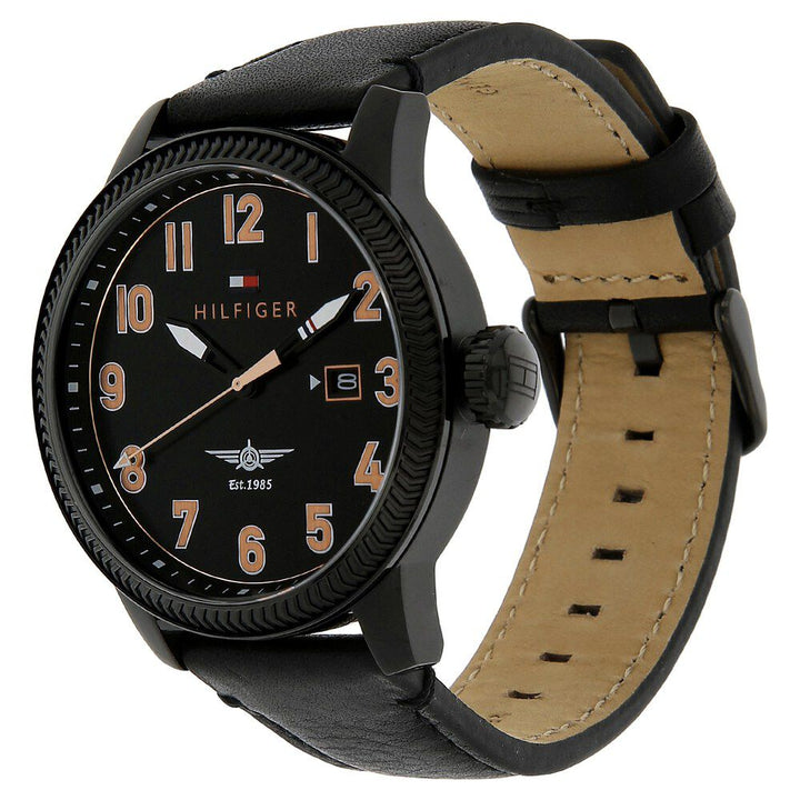 Tommy Hilfiger Quartz Analog with Date Black Dial Leather Strap Watch for Men-NCTH1791314W