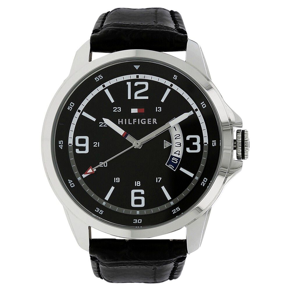 Tommy Hilfiger Quartz Analog Black Dial Leather Strap Watch for Men-TH ...