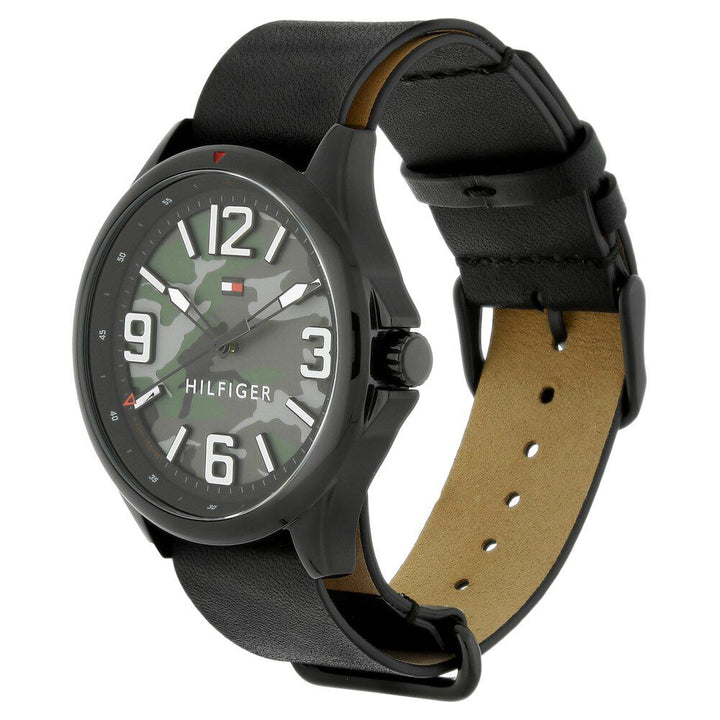 Tommy Hilfiger Quartz Analog Black Dial Leather Strap Watch for Men-TH1791333J