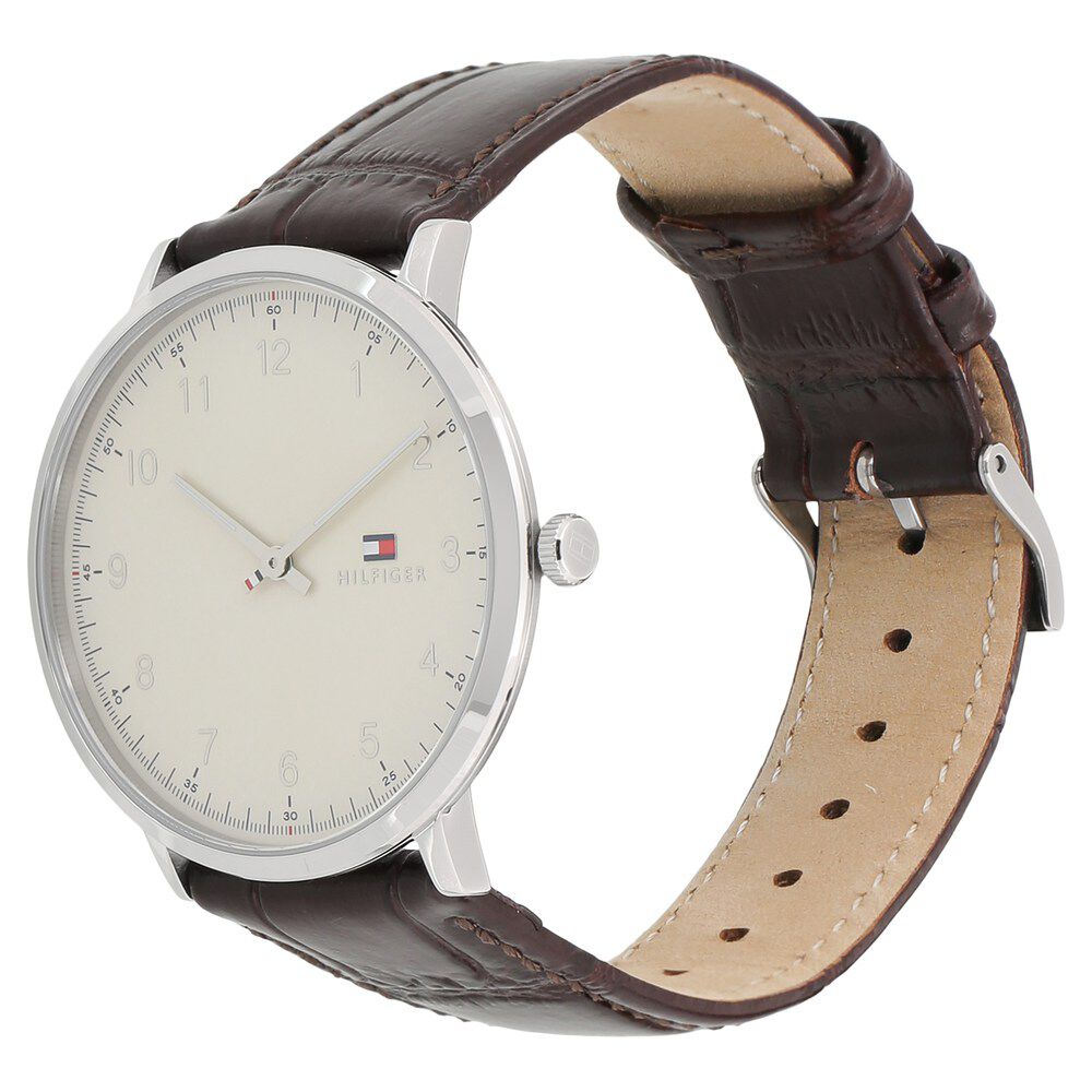 Tommy Hilfiger Quartz Analog Beige Dial Leather Strap Watch for Men-NCTH1791338
