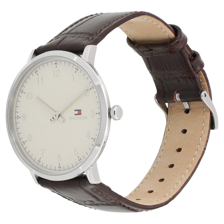 Tommy Hilfiger Quartz Analog Beige Dial Leather Strap Watch for Men-NCTH1791338