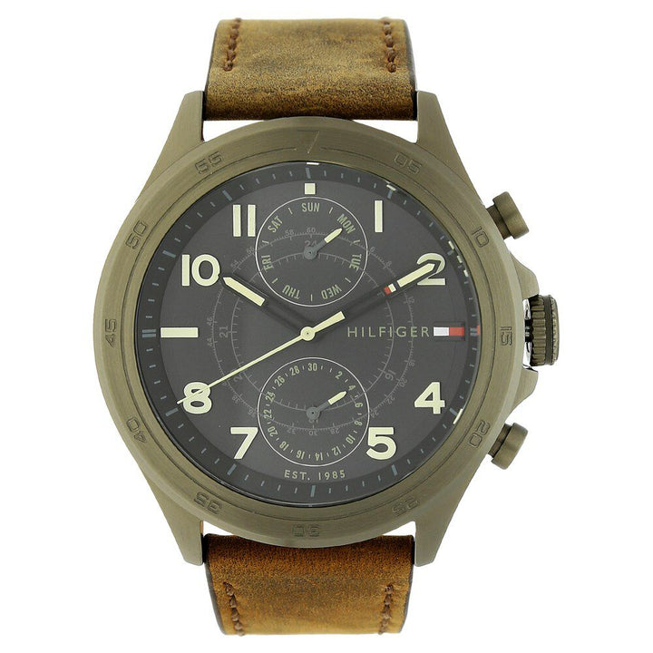 Tommy Hilfiger Quartz Multifunction Black Dial Leather Strap Watch for Men-NCTH1791343