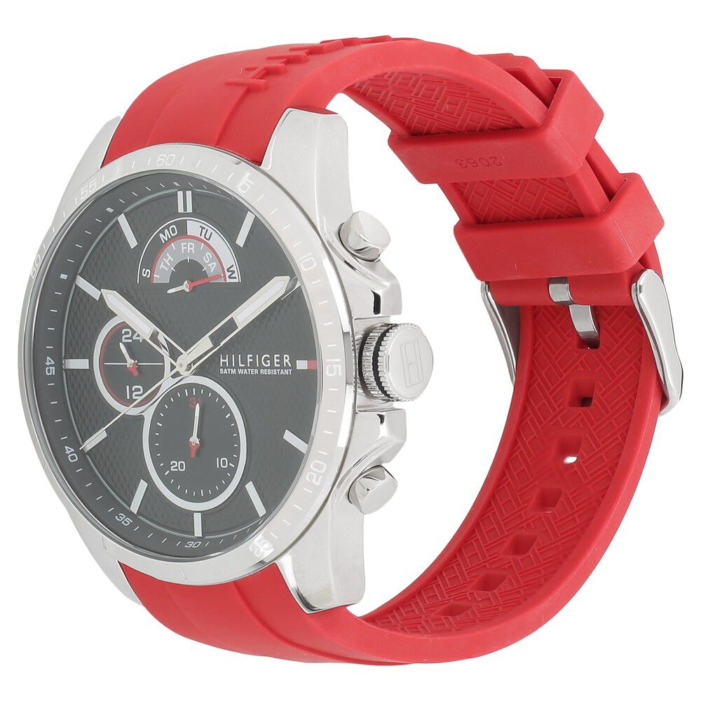 Tommy Hilfiger Quartz Multifunction Grey Dial Silicone Strap Watch for Men-NETH1791351