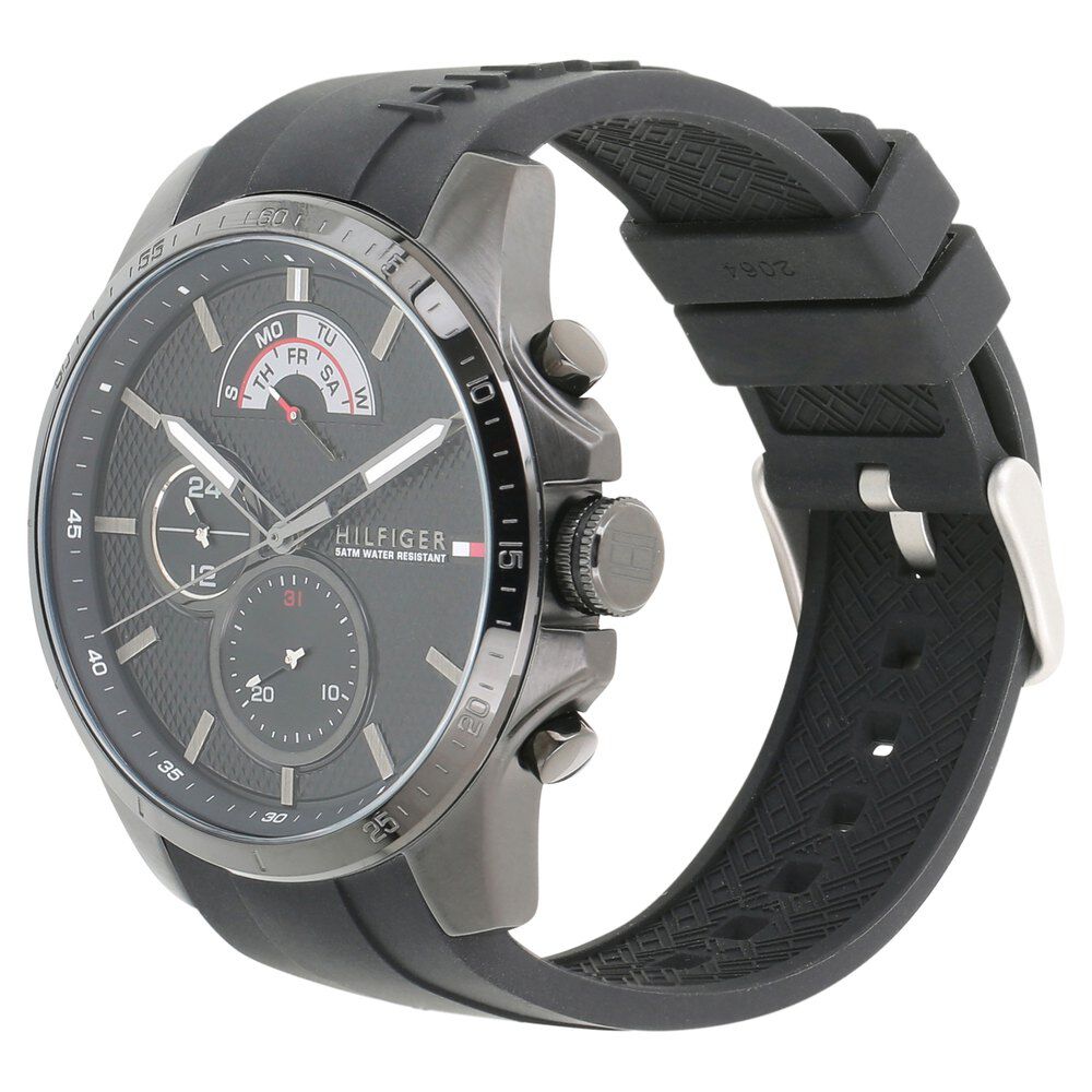 Tommy Hilfiger Quartz Multifunction Black Dial Silicone Strap Watch for Men-NCTH1791352