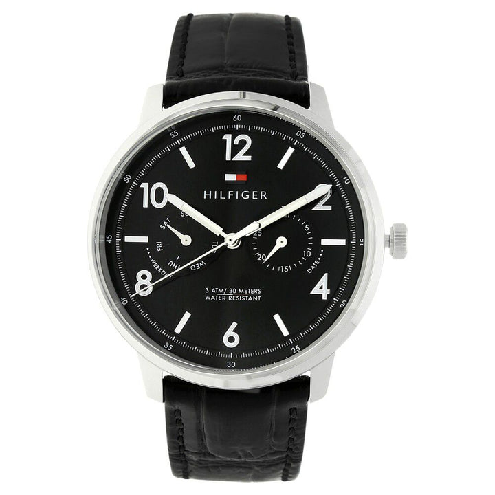 Tommy Hilfiger Quartz Multifunction Black Dial Leather Strap Watch for Men-NCTH1791356W