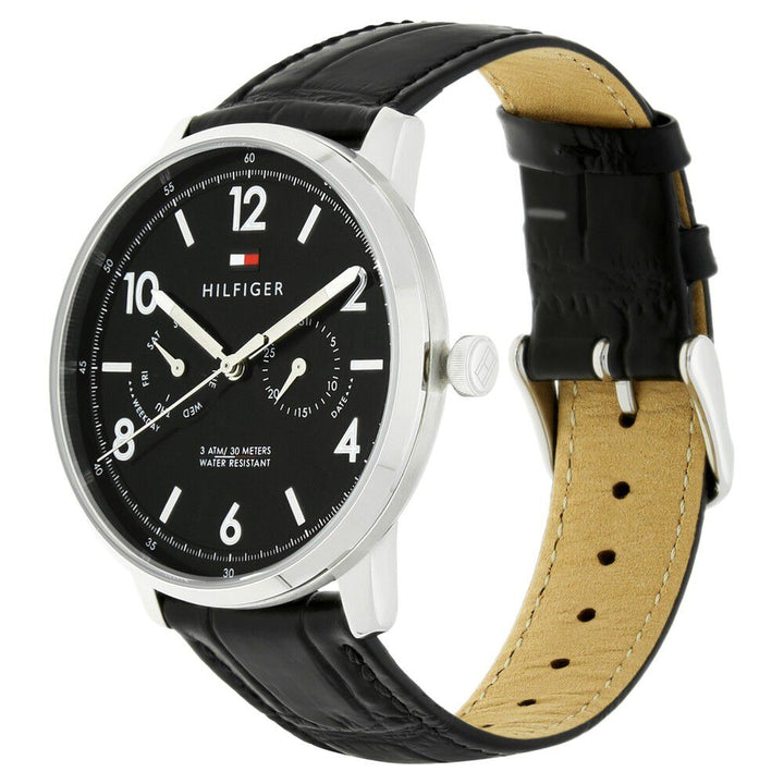 Tommy Hilfiger Quartz Multifunction Black Dial Leather Strap Watch for Men-NCTH1791356W