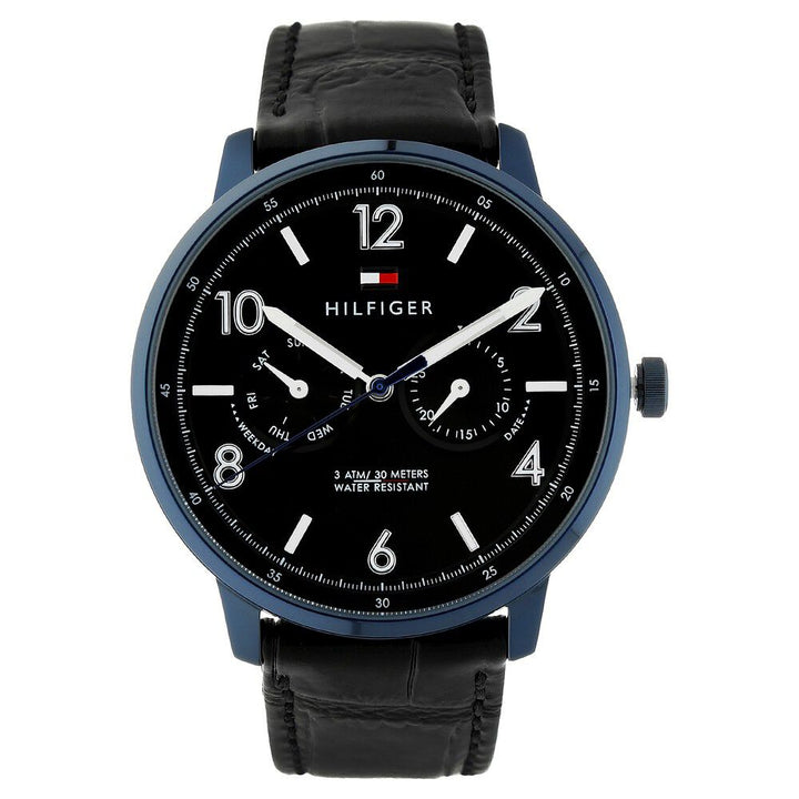 Tommy Hilfiger Quartz Multifunction Black Dial Leather Strap Watch for Men-TH1791359