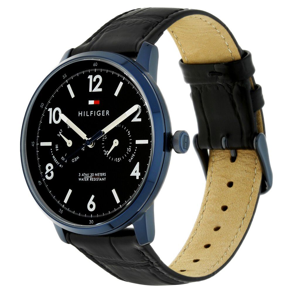 Tommy Hilfiger Quartz Multifunction Black Dial Leather Strap Watch for Men-TH1791359