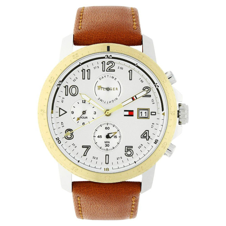 Tommy Hilfiger Quartz Analog with Day and Date White Dial Leather Strap Watch for Men-NCTH1791363W