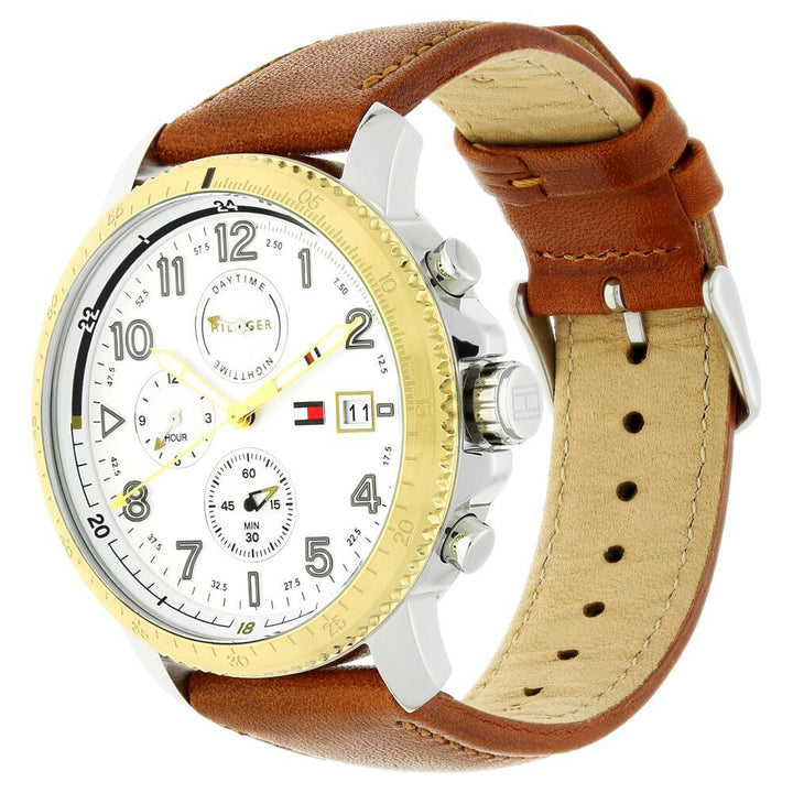 Tommy Hilfiger Quartz Analog with Day and Date White Dial Leather Strap Watch for Men-NCTH1791363W