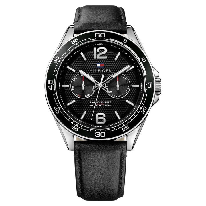 Tommy Hilfiger Quartz Multifunction Black Dial Leather Strap Watch for Men-TH1791369W