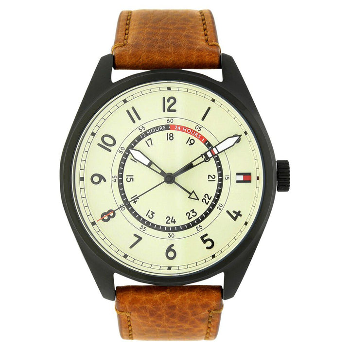 Tommy Hilfiger Quartz Analog Beige Dial Leather Strap Watch for Men-NCTH1791372W