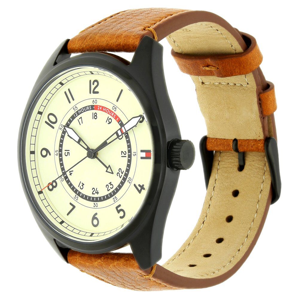 Tommy Hilfiger Quartz Analog Beige Dial Leather Strap Watch for Men-NCTH1791372W