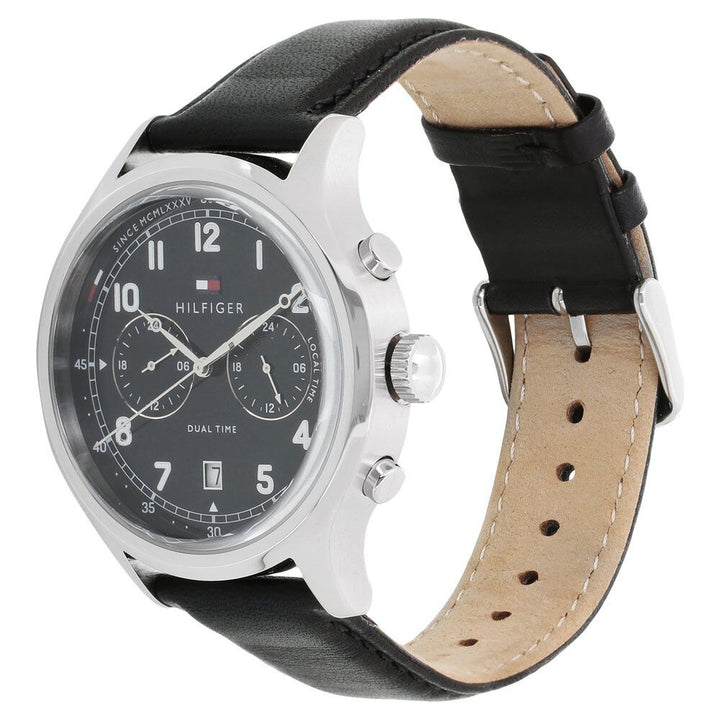 Tommy Hilfiger Quartz Analog Black Dial Leather Strap Watch for Men-NCTH1791388