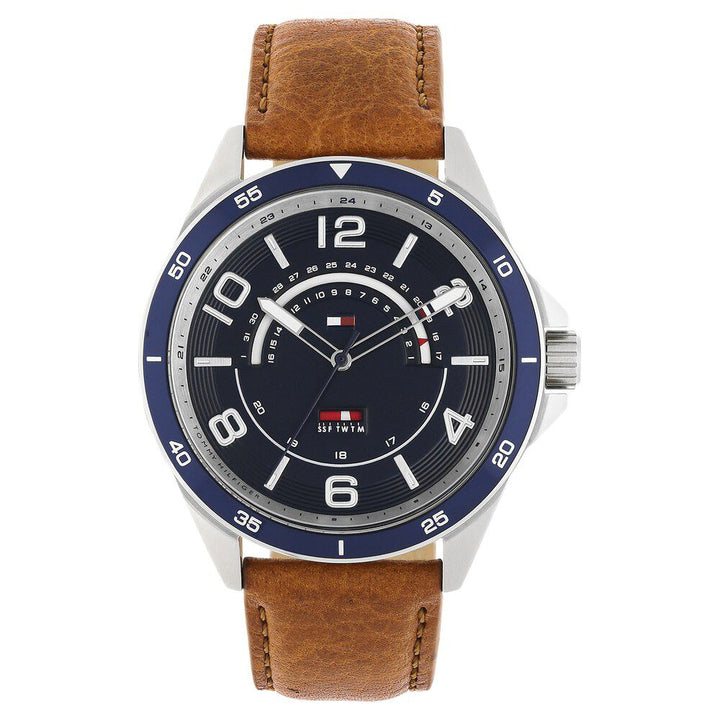 Tommy Hilfiger Quartz Multifunction Blue Dial Leather Strap Watch for Men-NCTH1791391W
