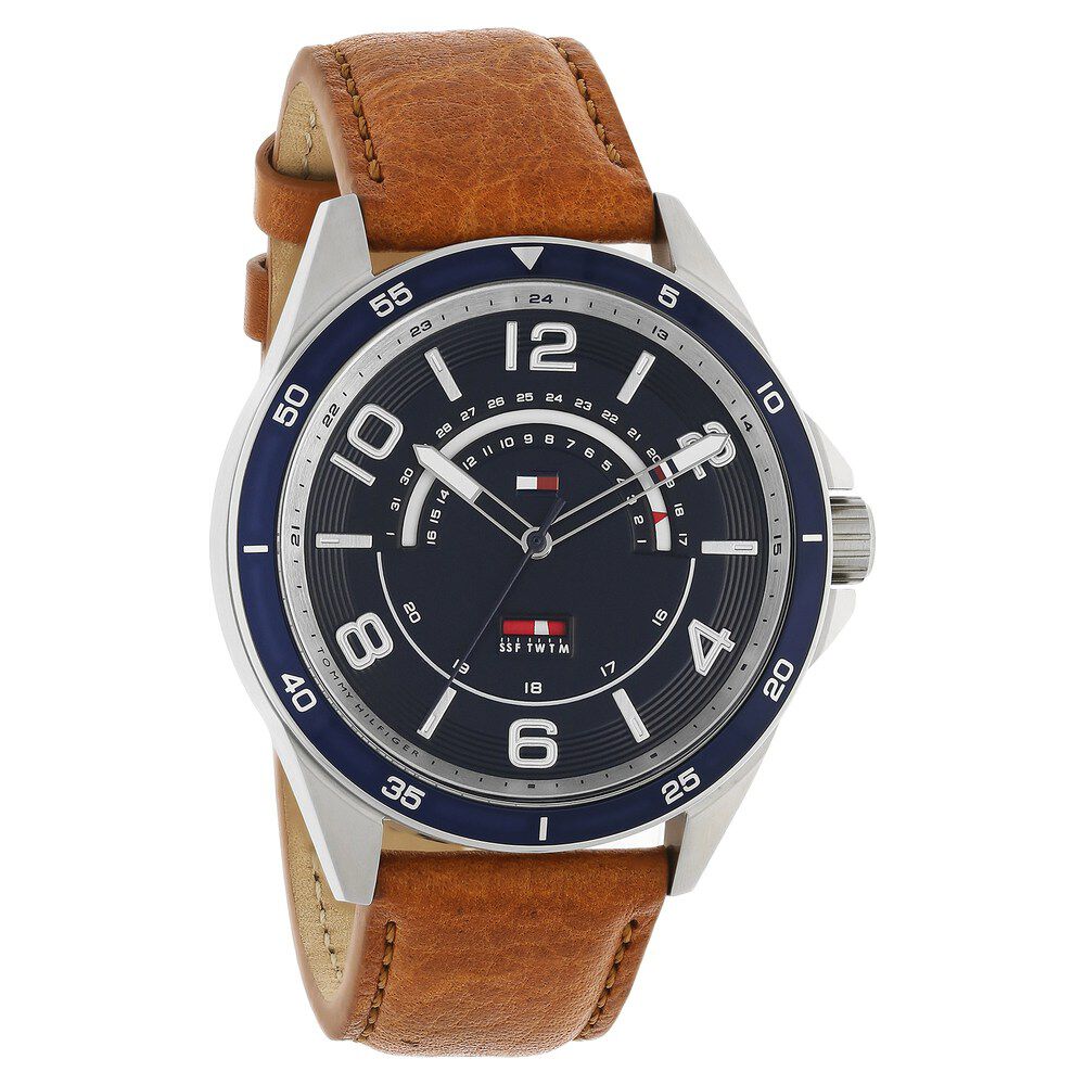 Tommy Hilfiger Quartz Multifunction Blue Dial Leather Strap Watch for Men-NCTH1791391W