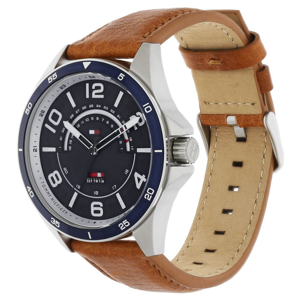 Tommy Hilfiger Quartz Multifunction Blue Dial Leather Strap Watch for Men-NCTH1791391W