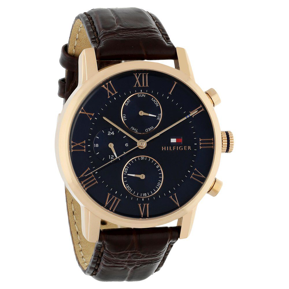 Tommy Hilfiger Quartz Multifunction Blue Dial Leather Strap Watch For Men
