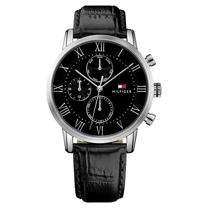 Tommy Hilfiger Quartz Multifunction Black Dial Leather Strap Watch for Men-NCTH1791401W