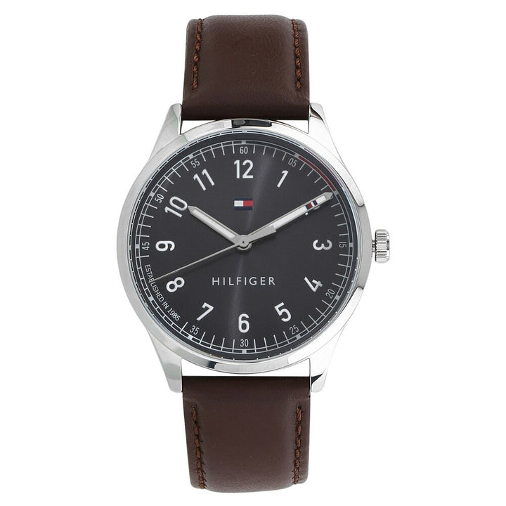 Tommy Hilfiger Quartz Analog Grey Dial Leather Strap Watch for Men-TH1791403W