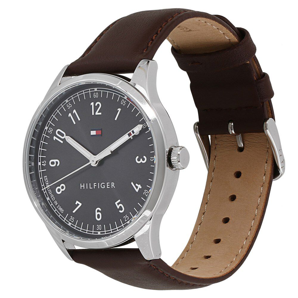 Tommy Hilfiger Quartz Analog Grey Dial Leather Strap Watch for Men-TH1791403W
