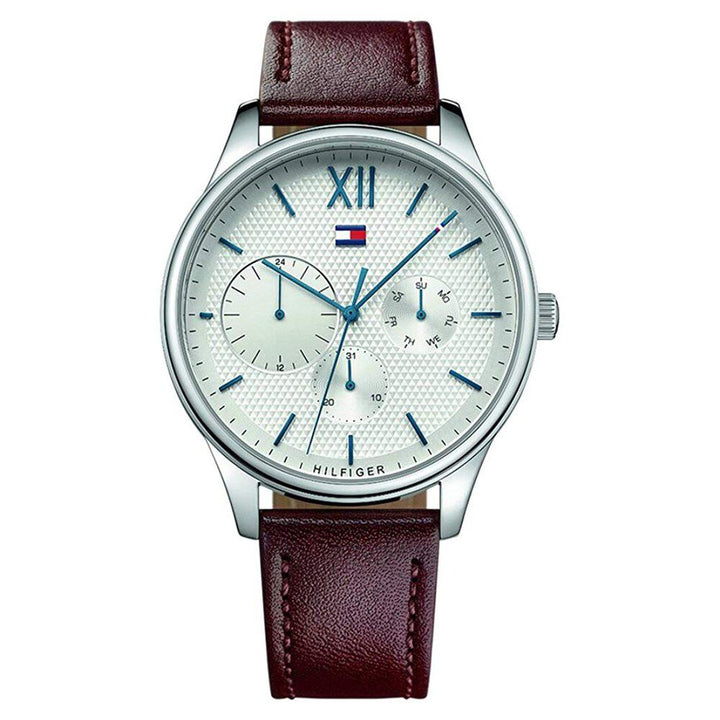 Tommy Hilfiger Quartz Multifunction Silver Dial Leather Strap Watch for Men-NCTH1791418W