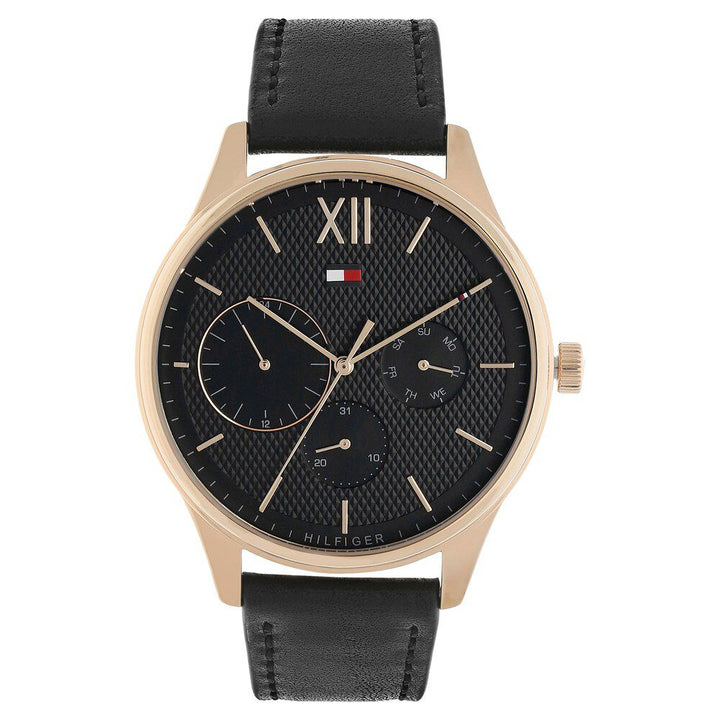 Tommy Hilfiger Quartz Multifunction Black Dial Leather Strap Watch for Men-TH1791419