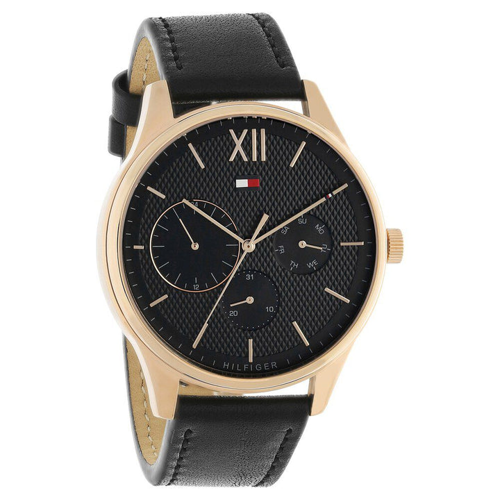 Tommy Hilfiger Quartz Multifunction Black Dial Leather Strap Watch for Men-TH1791419