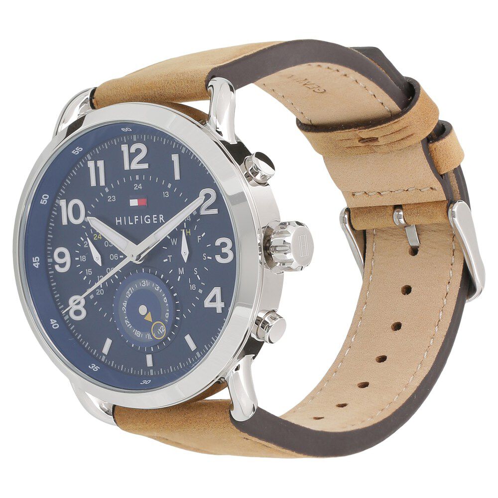 Tommy Hilfiger Quartz Multifunction Blue Dial Leather Strap Watch for Men-NCTH1791424W