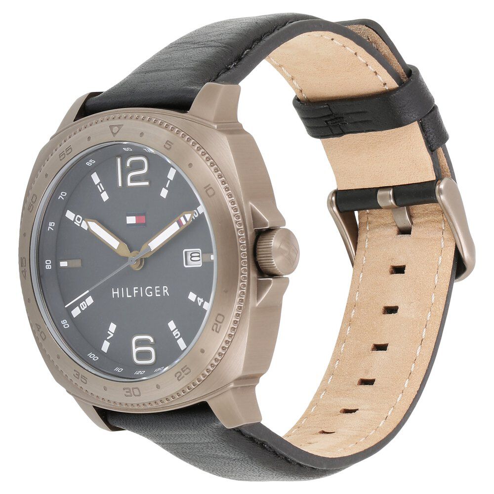 Tommy Hilfiger Quartz Analog with Date Black Dial Leather Strap Watch for Men-NCTH1791429W