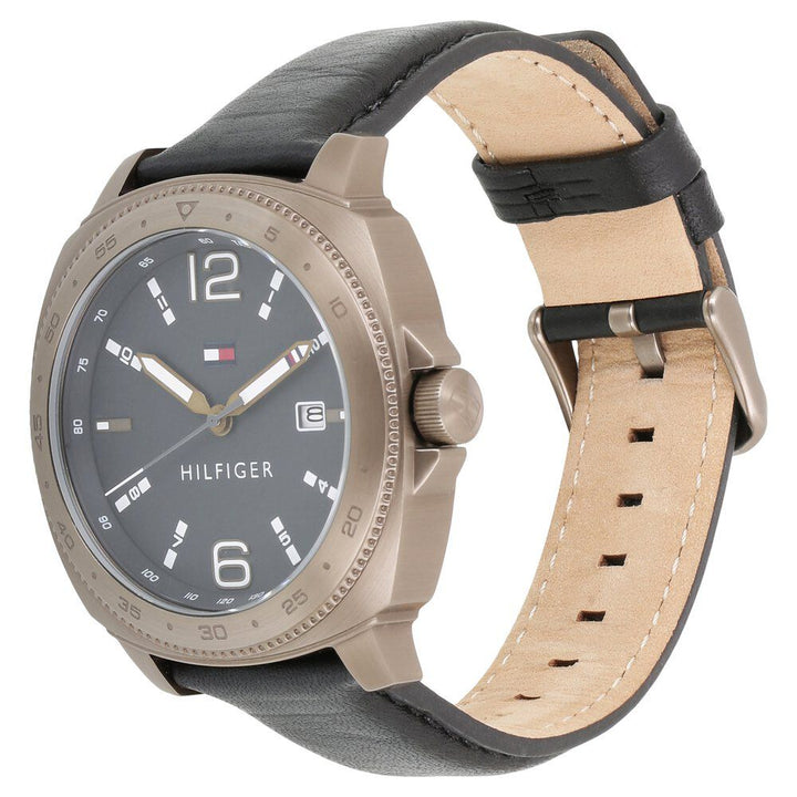 Tommy Hilfiger Quartz Analog with Date Black Dial Leather Strap Watch for Men-NCTH1791429W