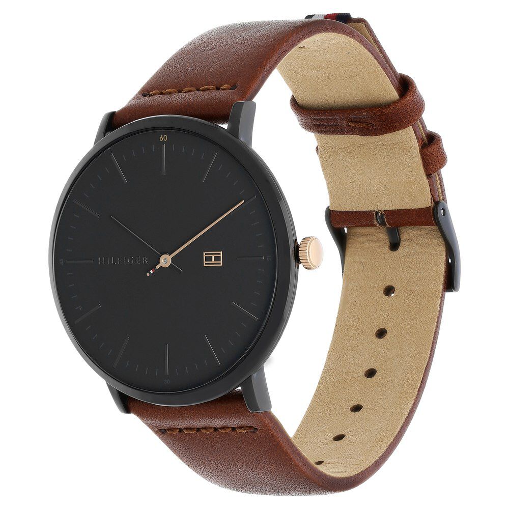 Tommy Hilfiger Quartz Analog Black Dial Leather Strap Watch for Men NETH1791461