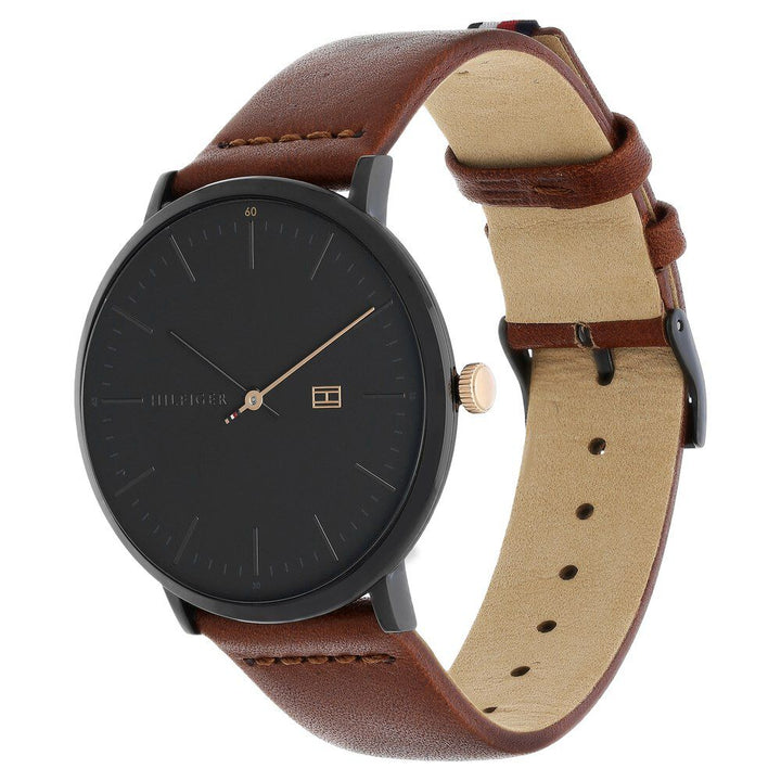 Tommy Hilfiger Quartz Analog Black Dial Leather Strap Watch for Men NETH1791461