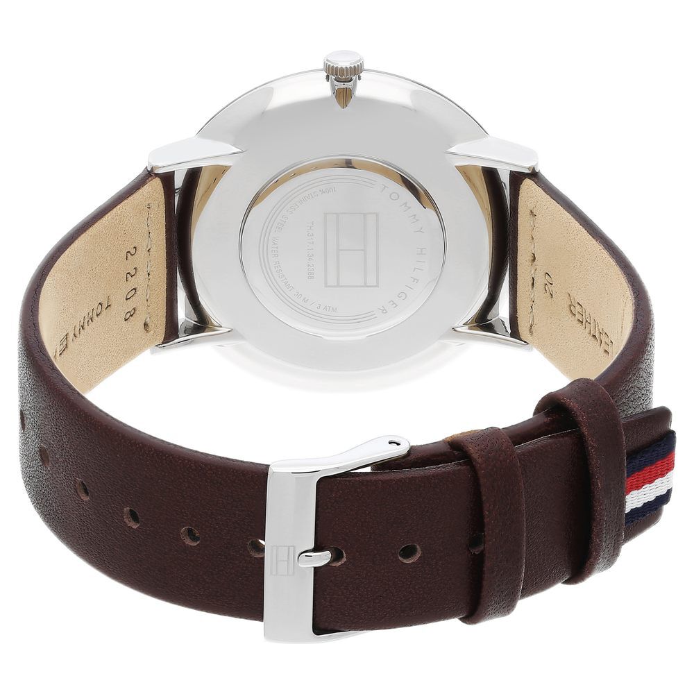 Tommy Hilfiger Quartz Analog Grey Dial Leather Strap Watch for Men-NCTH1791463